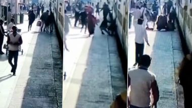 Rajasthan: RPF Woman Constable’s Bravery Saves Two Passengers From Going Under Wheels of Moving Train At Abu Road Railway Station (Watch Video)